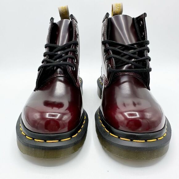 Dr‎ Martens Cherry Red Vegan 101 Mid Boots Sz Men’s 4 Women’s 5 New - Picture 4 of 16